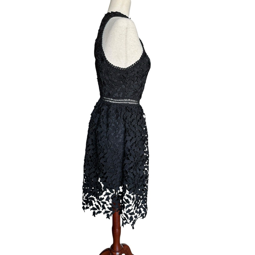 Just Me Black Lace High-Neck Dress Size Small A-Line Dress Floral Cut Outs‎ Sexy - Picture 4 of 11